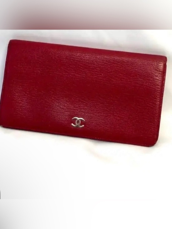 CHANEL Handbags - CHANEL Red Leather Flap Long Wallet